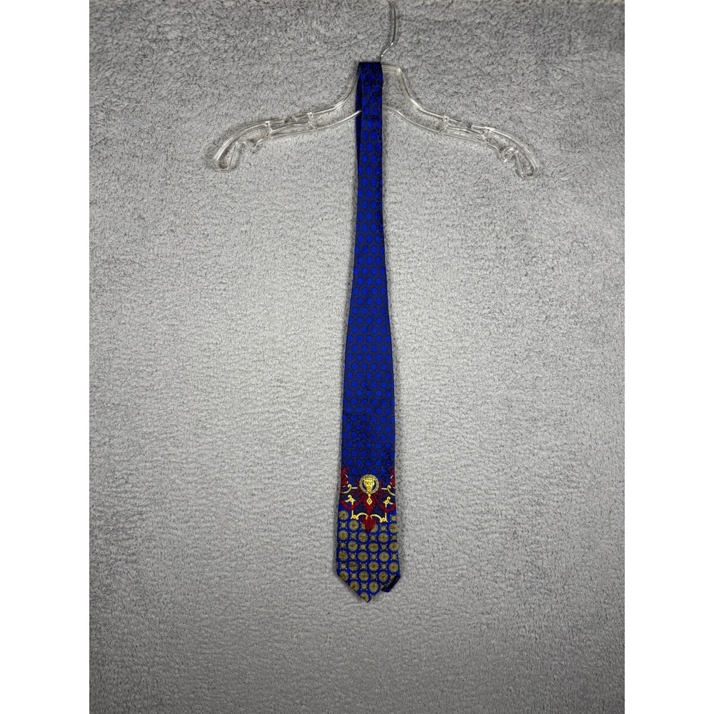 Istante Versace Mens Blue Silk Polka Dot Baroque Medusa Head Tie Made in Italy